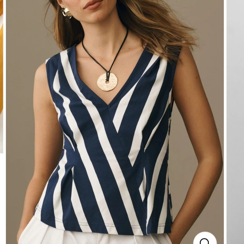 ANTHROPOLOGIE MAEVE Striped Sleeveless V-neck Top